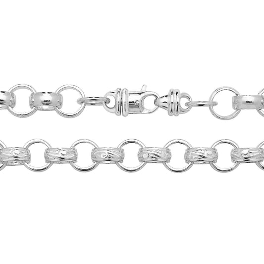 925 Sterling Silver 14mm Engraved Belcher Chain