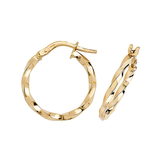 9ct Yellow Gold 2mm Half Twisted Hoop Earring 8mm 10mm 15mm 20mm 25mmm 30mm 40mm