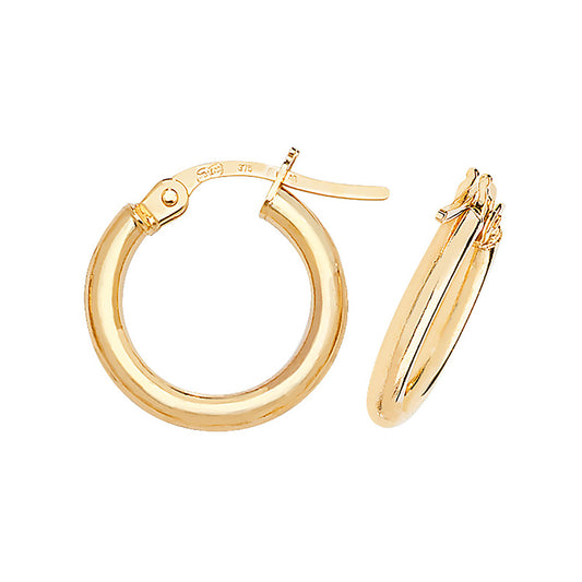 9ct Yellow Gold 2mm Thick Plain Hoop Earring 10mm 15mm 20mm 25mm 30mm 40mm