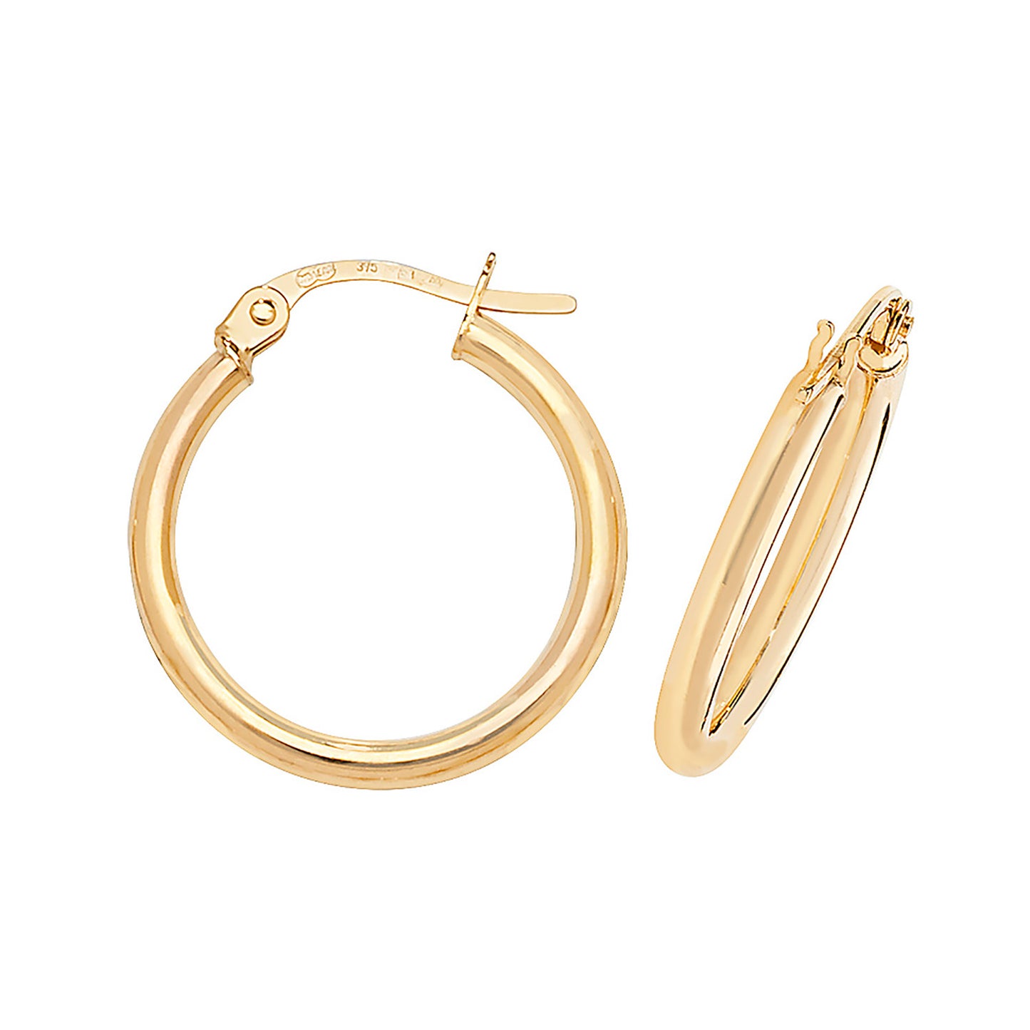 9ct Yellow Gold 2mm Thick Plain Hoop Earring 10mm 15mm 20mm 25mm 30mm 40mm