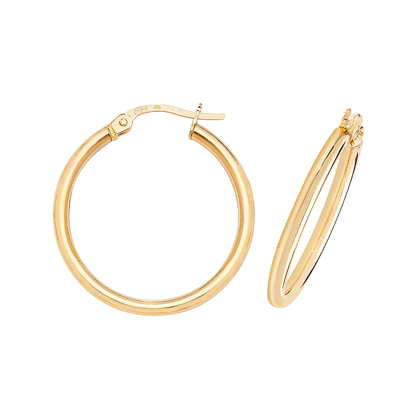9ct Yellow Gold 2mm Thick Plain Hoop Earring 10mm 15mm 20mm 25mm 30mm 40mm