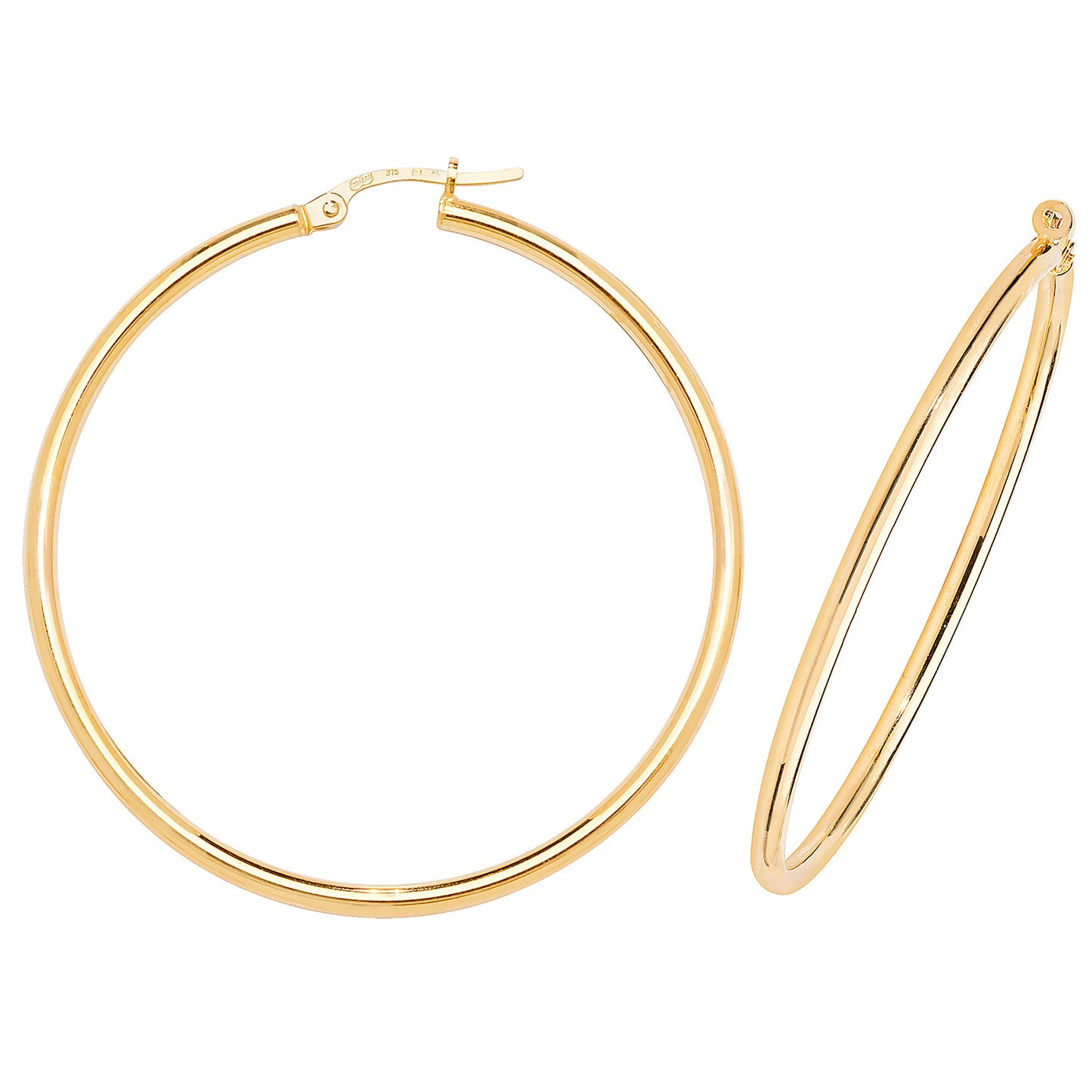9ct Yellow Gold 2mm Thick Plain Hoop Earring 10mm 15mm 20mm 25mm 30mm 40mm