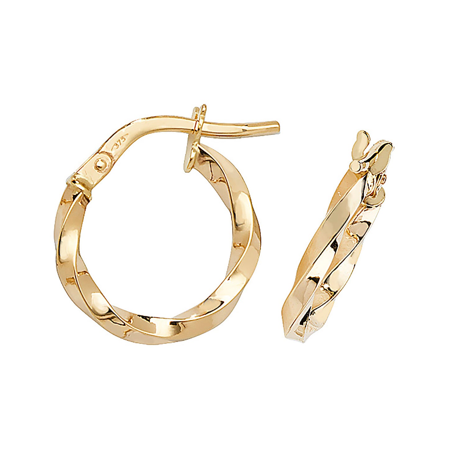 9ct Yellow Gold 2mm Half Twisted Hoop Earring 8mm 10mm 15mm 20mm 25mmm 30mm 40mm