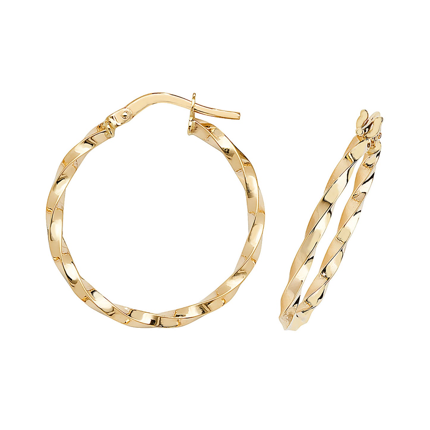 9ct Yellow Gold 2mm Half Twisted Hoop Earring 8mm 10mm 15mm 20mm 25mmm 30mm 40mm