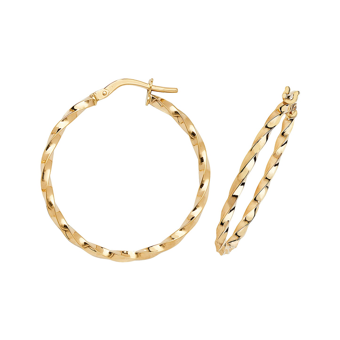 9ct Yellow Gold 2mm Half Twisted Hoop Earring 8mm 10mm 15mm 20mm 25mmm 30mm 40mm
