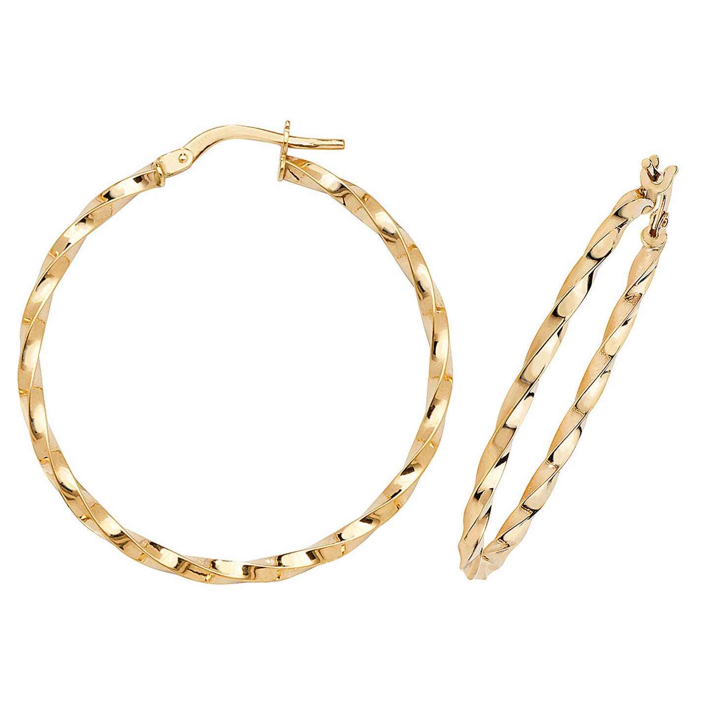 9ct Yellow Gold 2mm Half Twisted Hoop Earring 8mm 10mm 15mm 20mm 25mmm 30mm 40mm