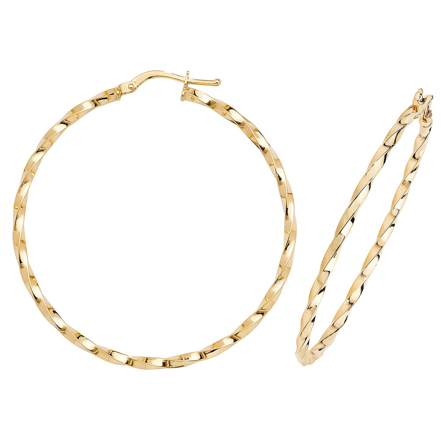 9ct Yellow Gold 2mm Half Twisted Hoop Earring 8mm 10mm 15mm 20mm 25mmm 30mm 40mm