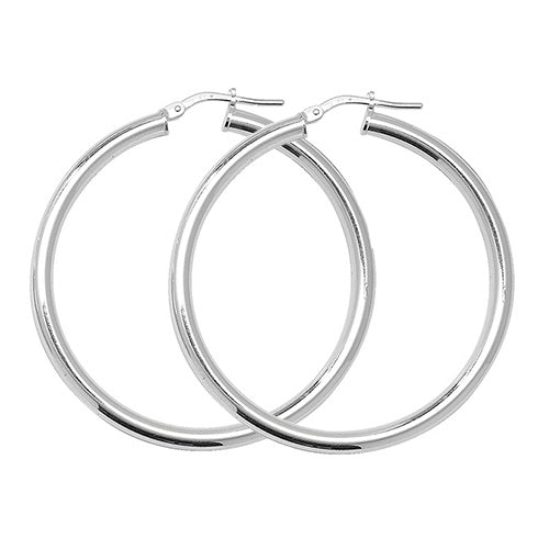 925 Sterling Silver 3mm Plain Hoop Earring 15mm 20mm 25mm 30mm 40mm 50mm