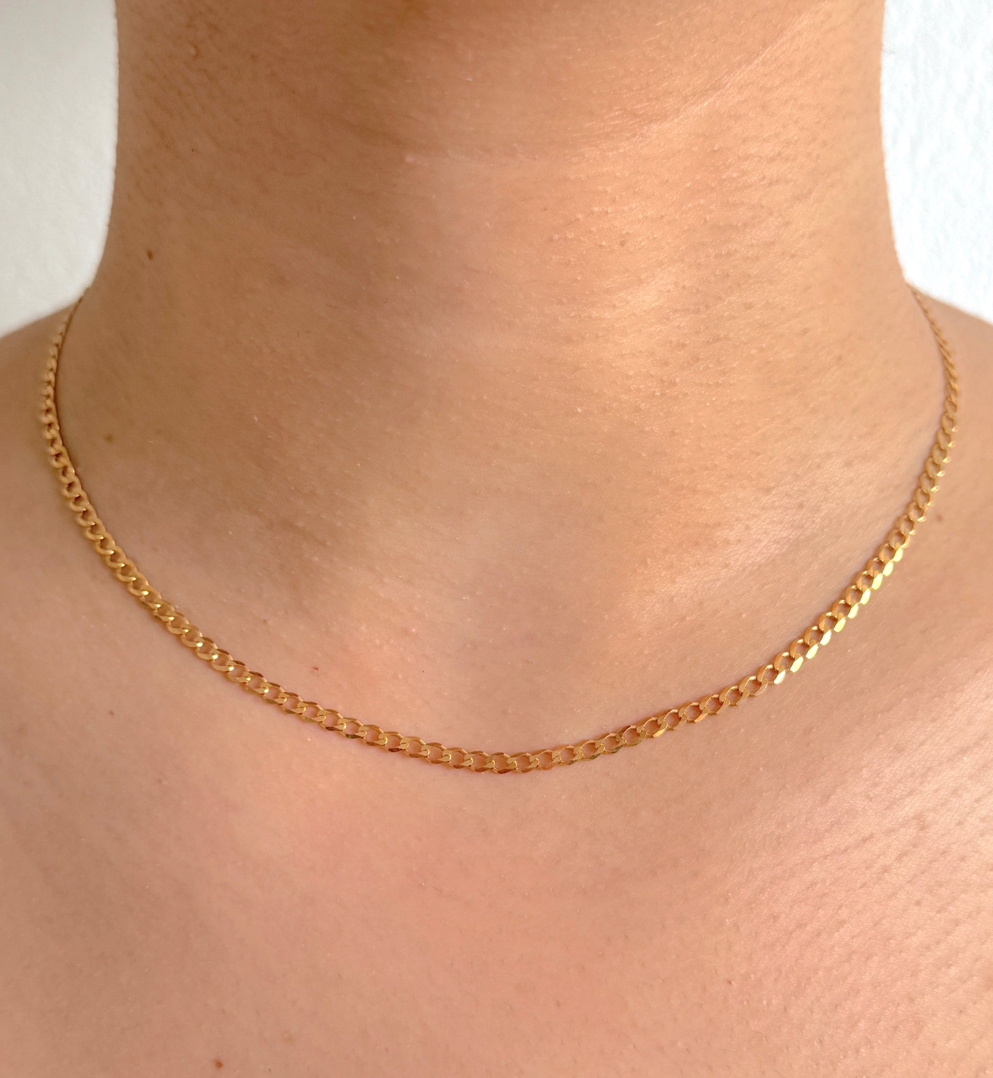 Solid 9ct Yellow Gold 3mm Flat Curb Classic Chain Necklace 16