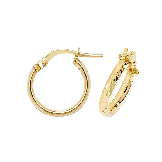 9ct Yellow Gold 3mm Thick DC Hoop Earring 8mm 10mm 15mm 20mm