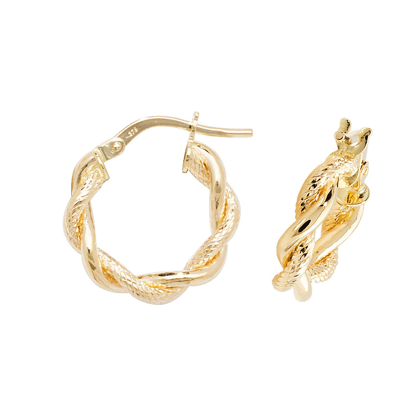9ct Yellow Gold 3mm DC Twisted Hoop Earring 8mm 10mm 15mm 20mm 25mmm 30mm