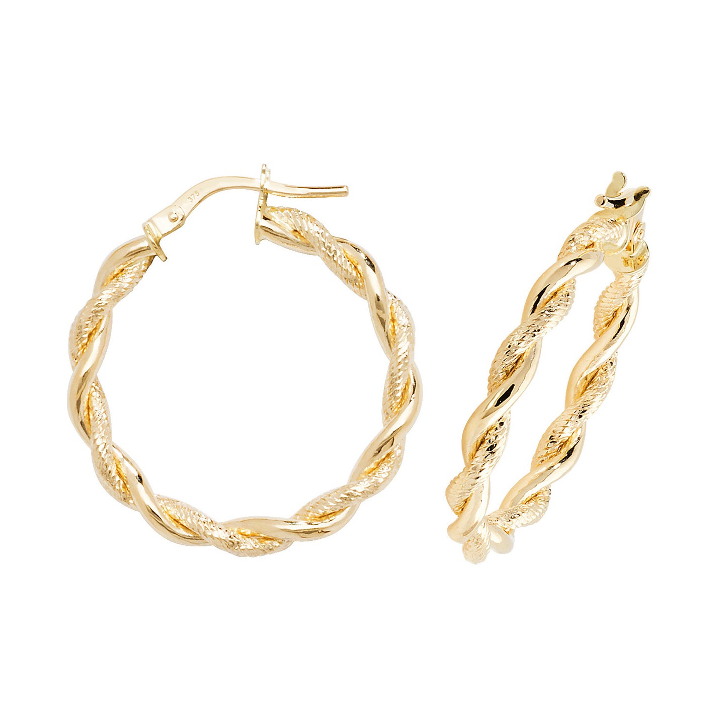 9ct Yellow Gold 3mm DC Twisted Hoop Earring 8mm 10mm 15mm 20mm 25mmm 30mm
