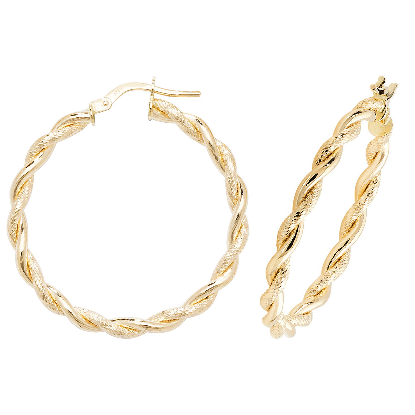 9ct Yellow Gold 3mm DC Twisted Hoop Earring 8mm 10mm 15mm 20mm 25mmm 30mm