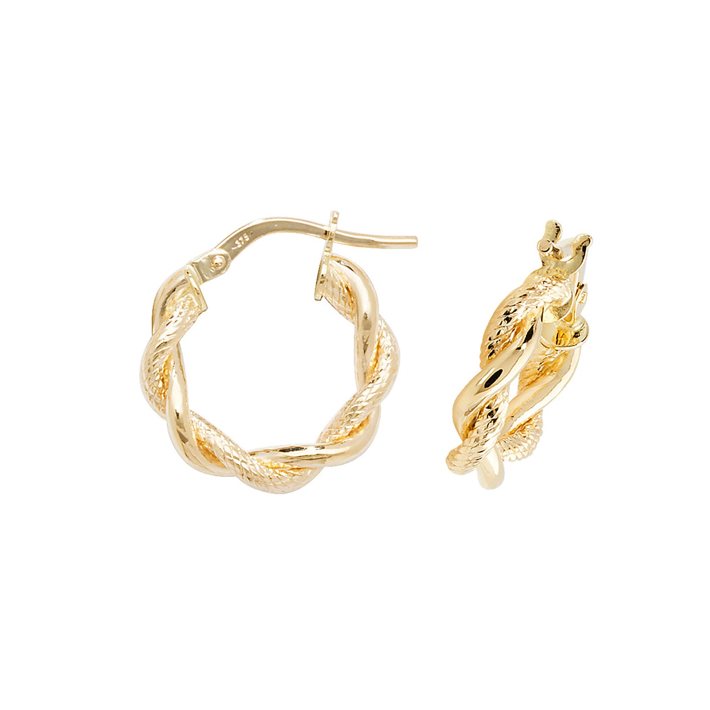 9ct Yellow Gold 3mm DC Twisted Hoop Earring 8mm 10mm 15mm 20mm 25mmm 30mm