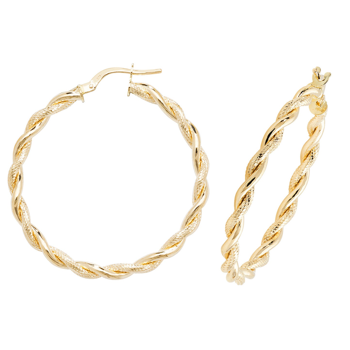9ct Yellow Gold 3mm DC Twisted Hoop Earring 8mm 10mm 15mm 20mm 25mmm 30mm