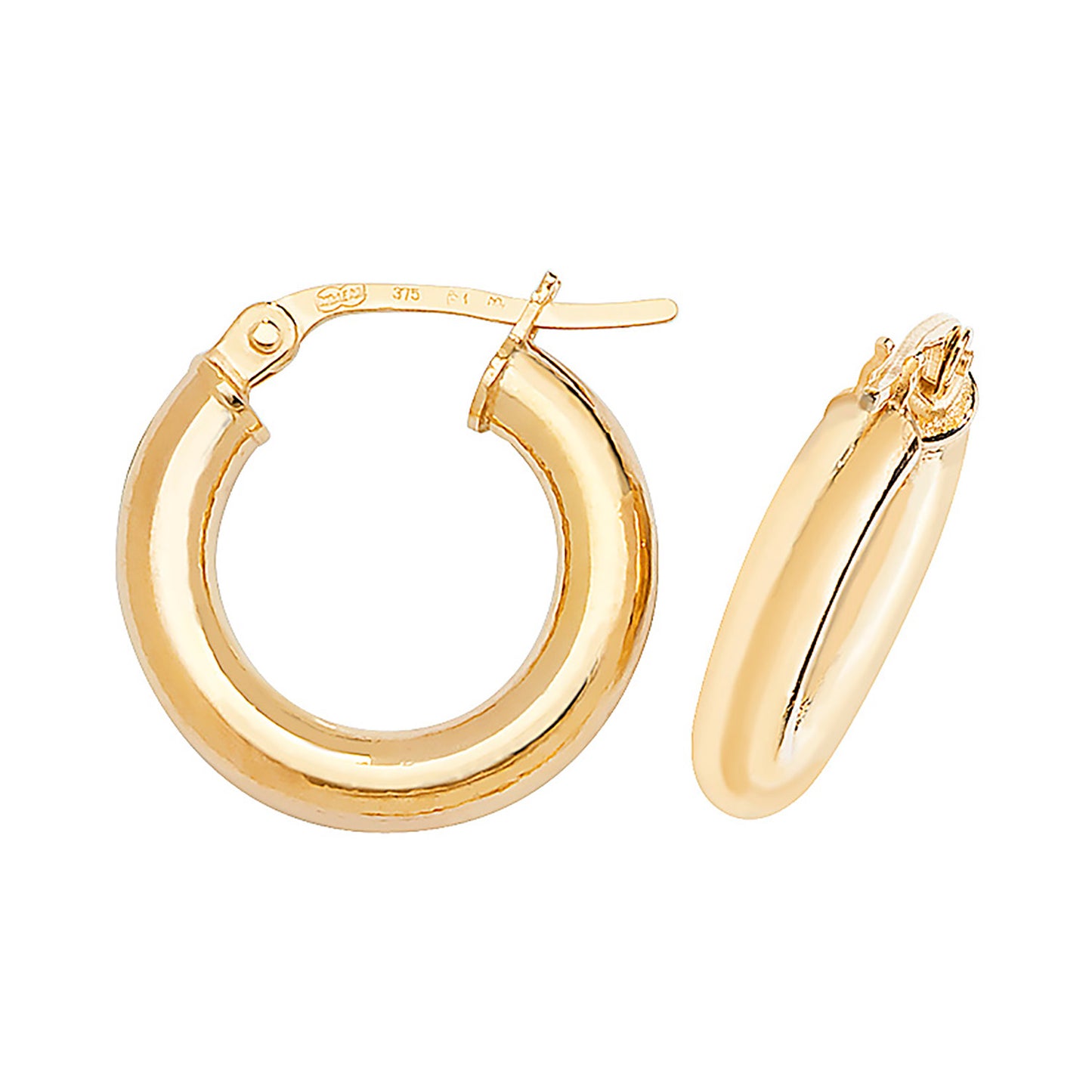 9ct Yellow Gold 3mm Thick Plain Hoop Earring 8mm 10mm 15mm 20mm 25mm 30mm 35mm