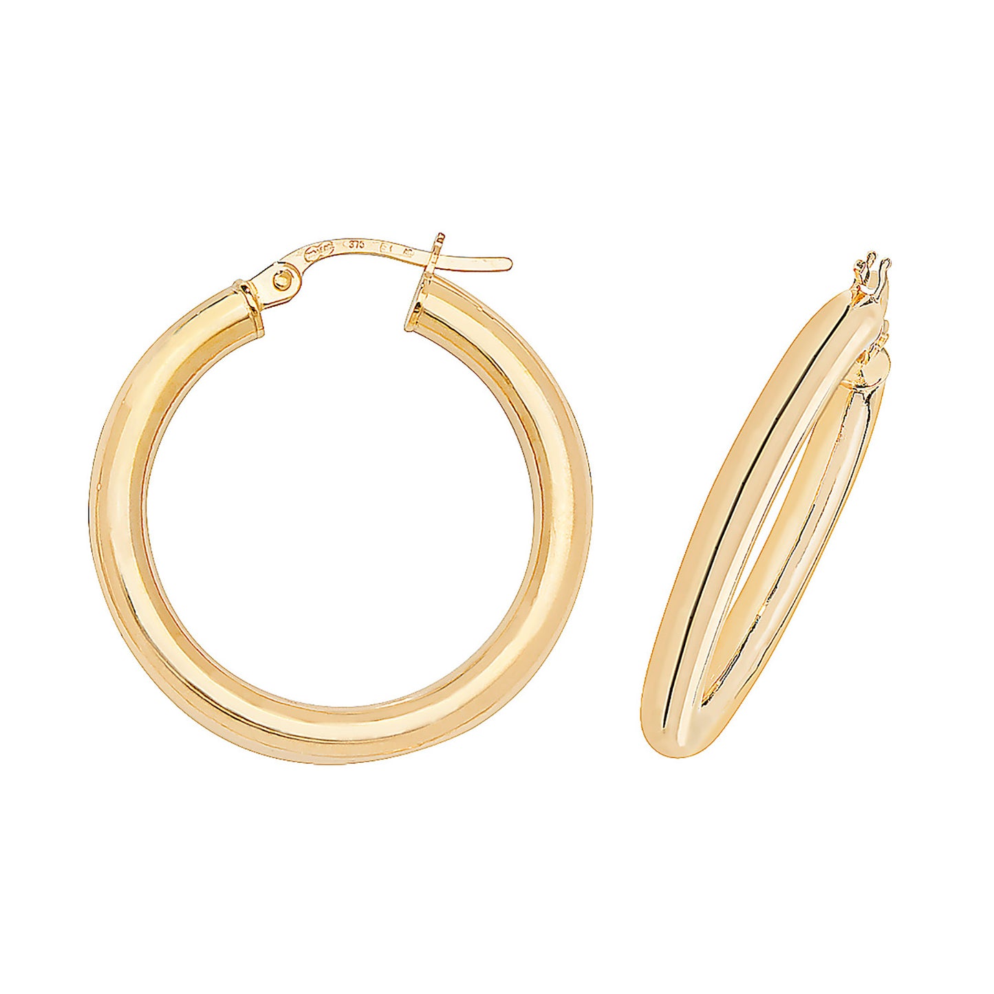 9ct Yellow Gold 3mm Thick Plain Hoop Earring 8mm 10mm 15mm 20mm 25mm 30mm 35mm