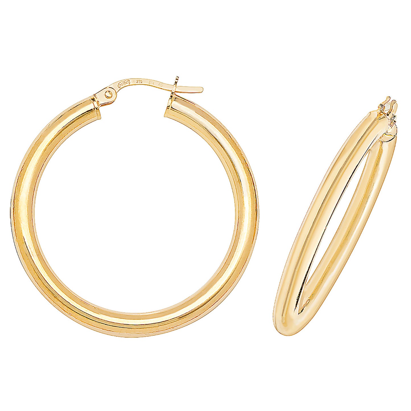 9ct Yellow Gold 3mm Thick Plain Hoop Earring 8mm 10mm 15mm 20mm 25mm 30mm 35mm