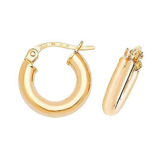 9ct Yellow Gold 3mm Thick Plain Hoop Earring 8mm 10mm 15mm 20mm 25mm 30mm 35mm