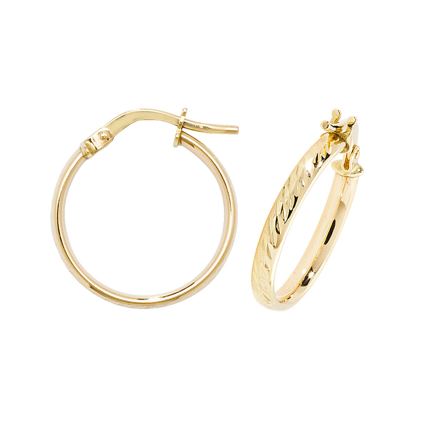9ct Yellow Gold 3mm Thick DC Hoop Earring 8mm 10mm 15mm 20mm