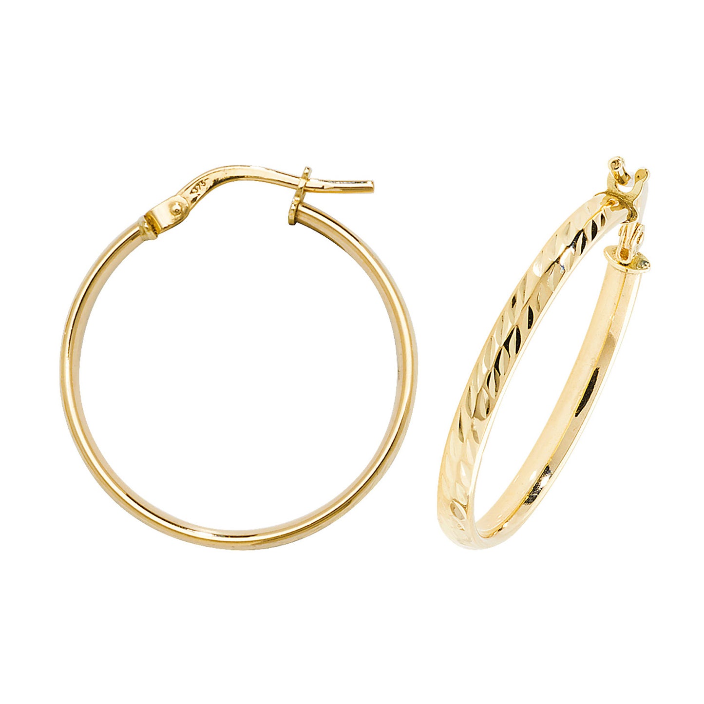 9ct Yellow Gold 3mm Thick DC Hoop Earring 8mm 10mm 15mm 20mm