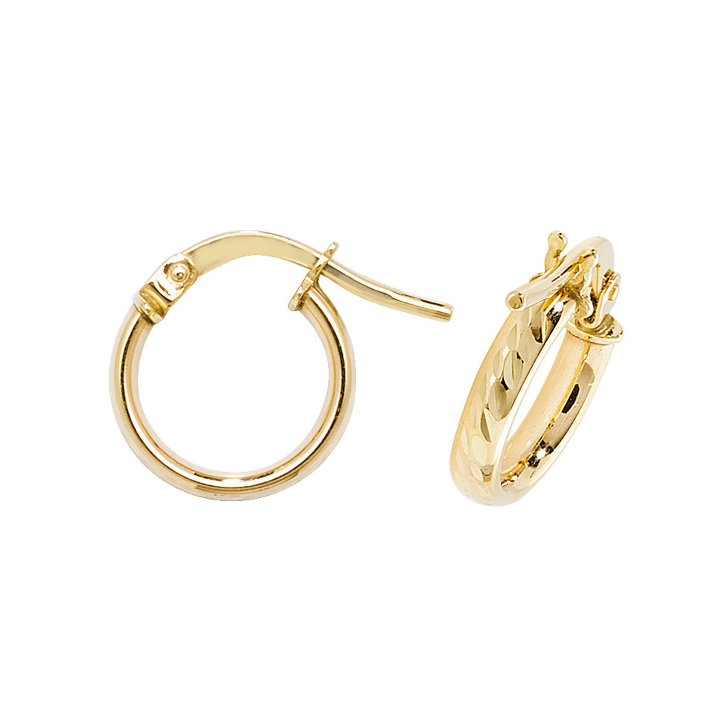 9ct Yellow Gold 3mm Thick DC Hoop Earring 8mm 10mm 15mm 20mm