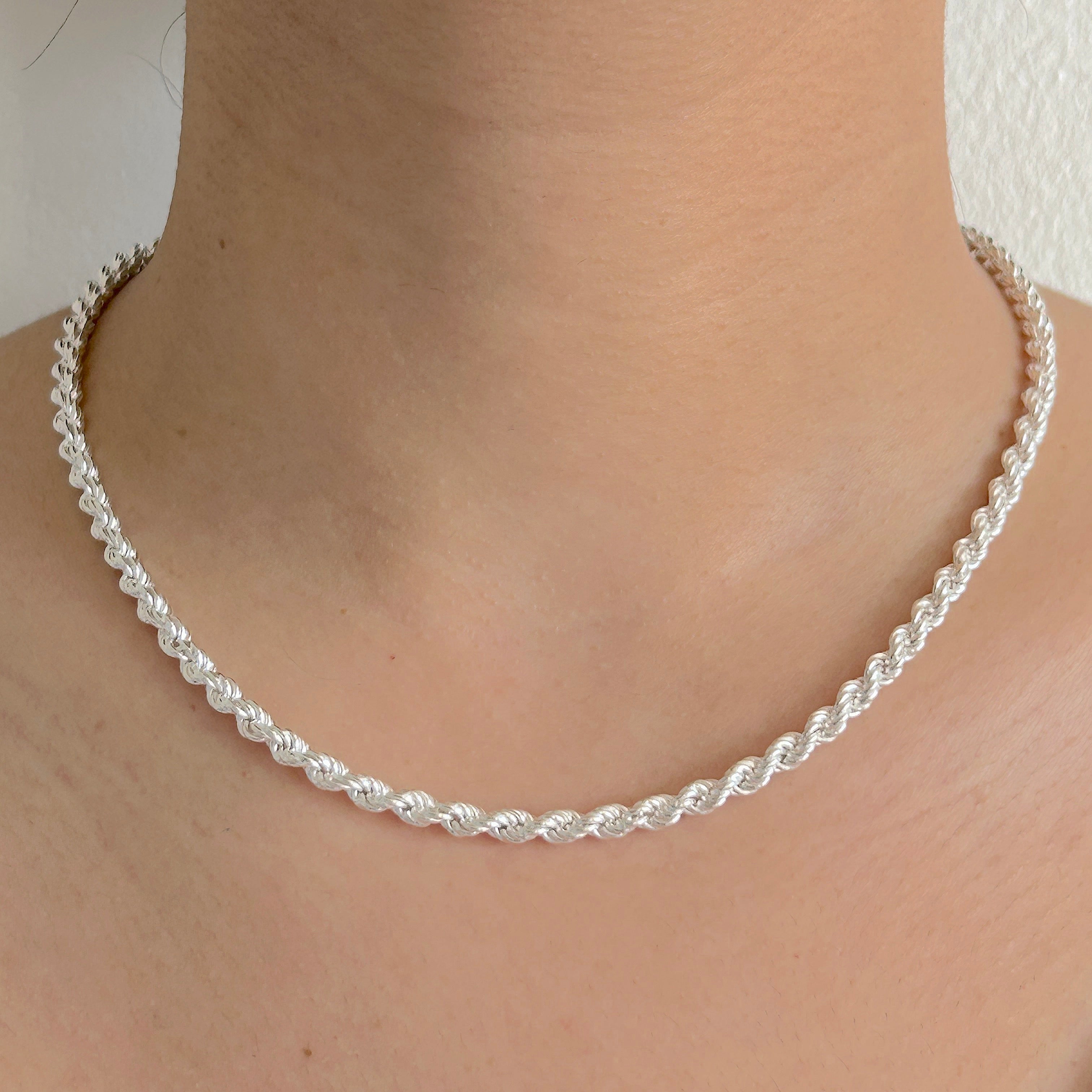 Back Rope Chain Silver 925 Sterling Silver Men&Women 4.5mm Twisted Rope Chain Necklace 16