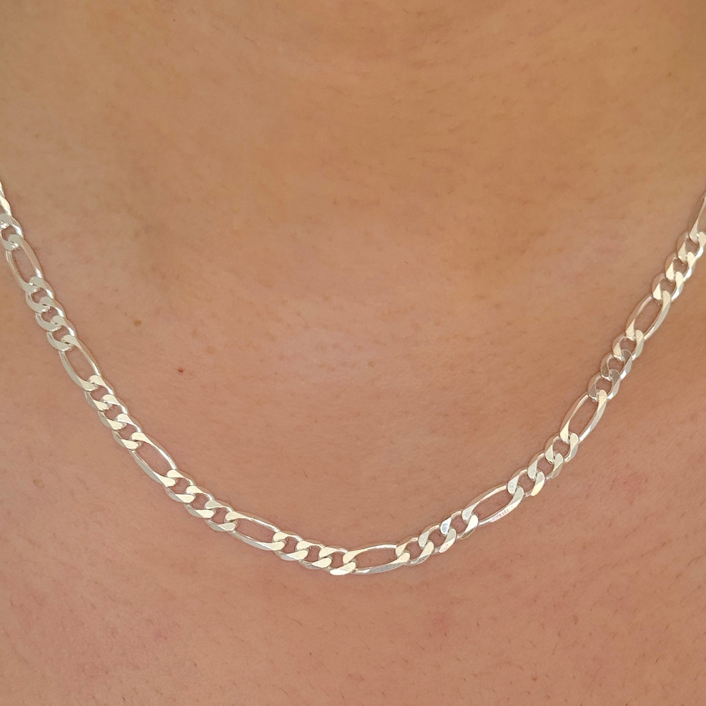 925 Sterling Silver Women 4mm Figaro Chain