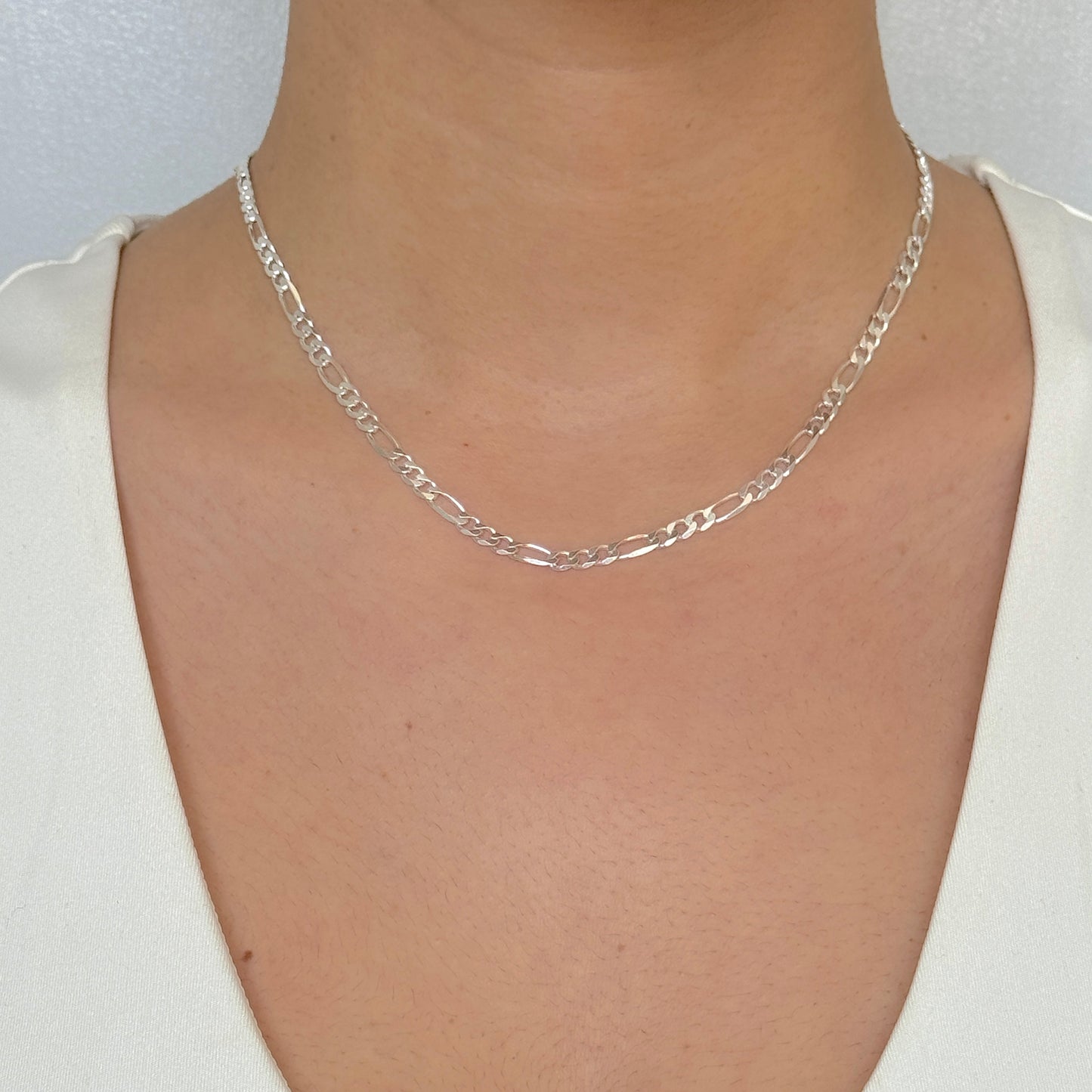 925 Sterling Silver Women 4mm Figaro Chain