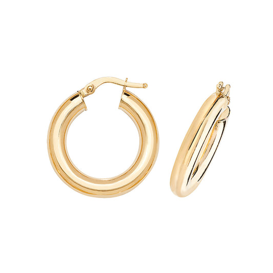 9ct Yellow Gold 4mm Thick Plain Hoop Earring 10mm 15mm 20mm 25mm 30mm