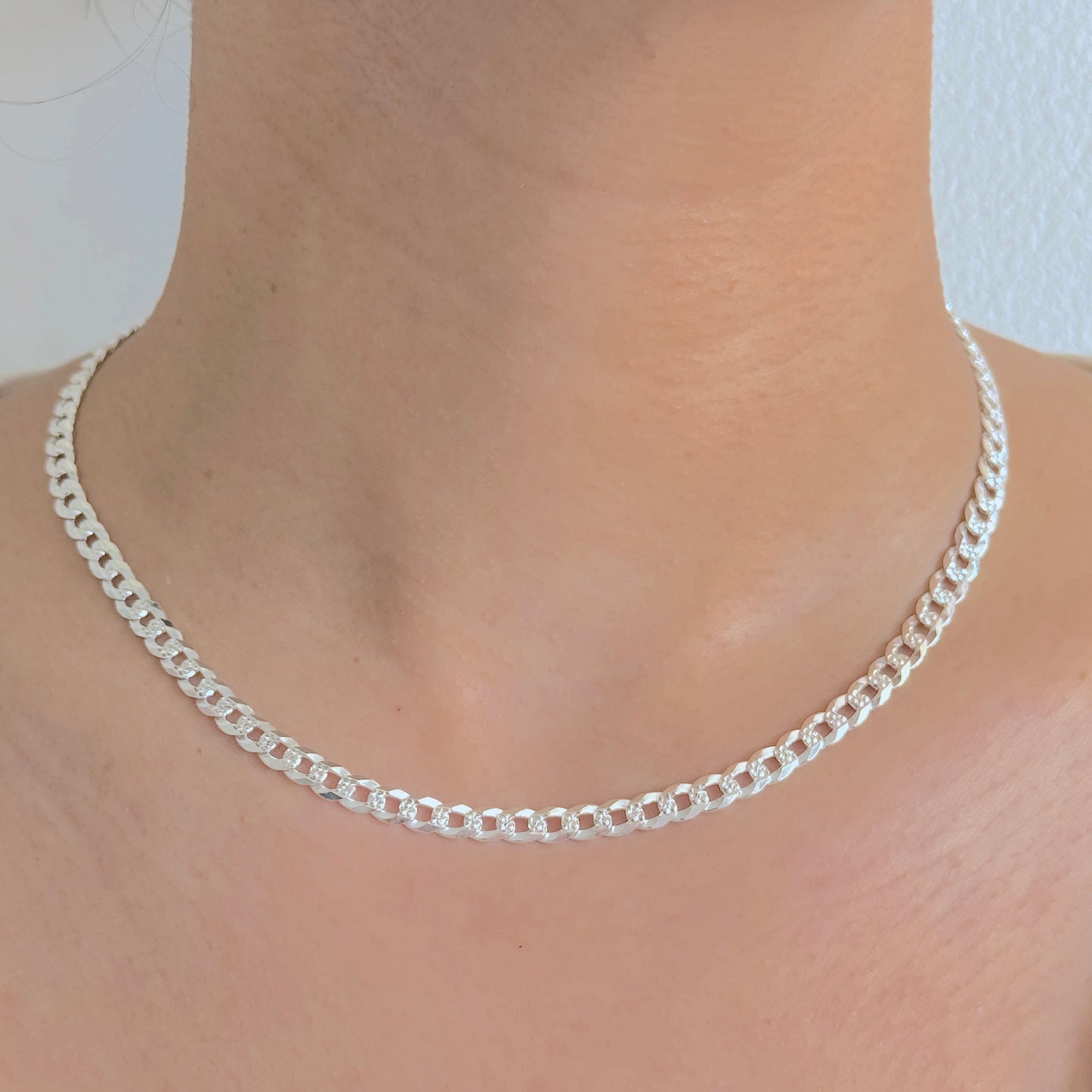 925 Sterling Silver Women 5mm Pave Curb Chain