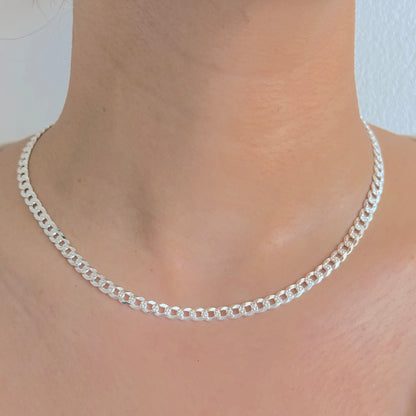 925 Sterling Silver Women 5mm Pave Curb Chain