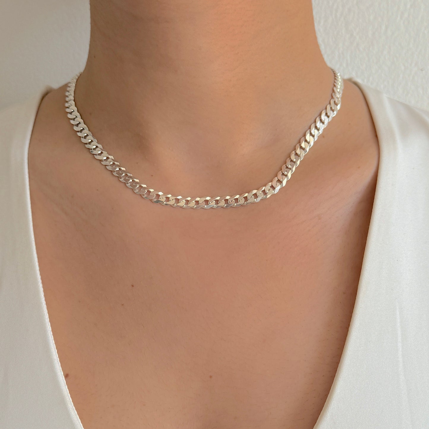 925 Sterling Silver Women 6.5mm Curb Chain