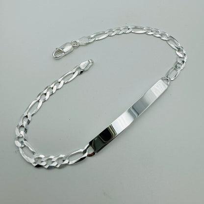 925 Sterling Silver 5mm Figaro ID Bracelet 8 Inch