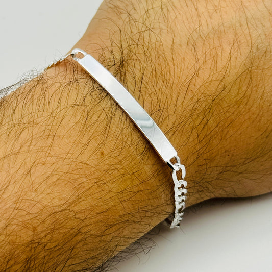925 Sterling Silver 5mm Figaro ID Bracelet 8 Inch