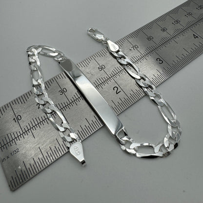 925 Sterling Silver 6mm Figaro ID Bracelet 8 Inch