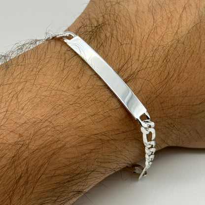 925 Sterling Silver 6mm Figaro ID Bracelet 8 Inch