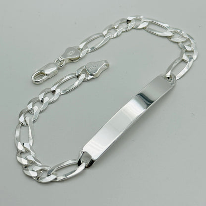 925 Sterling Silver 7mm Figaro ID Bracelet 8 Inch