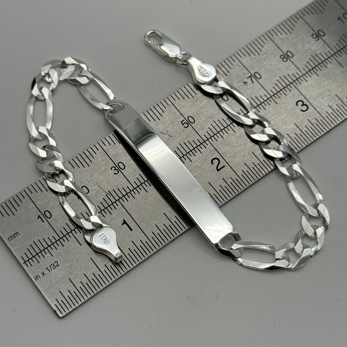 925 Sterling Silver 7mm Figaro ID Bracelet 8 Inch
