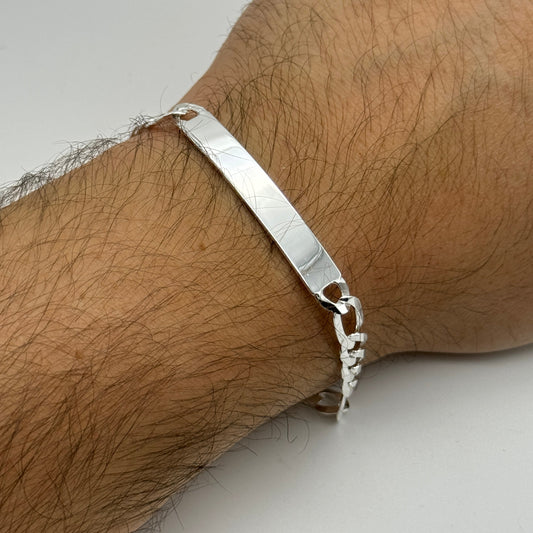 925 Sterling Silver 7mm Figaro ID Bracelet 8 Inch