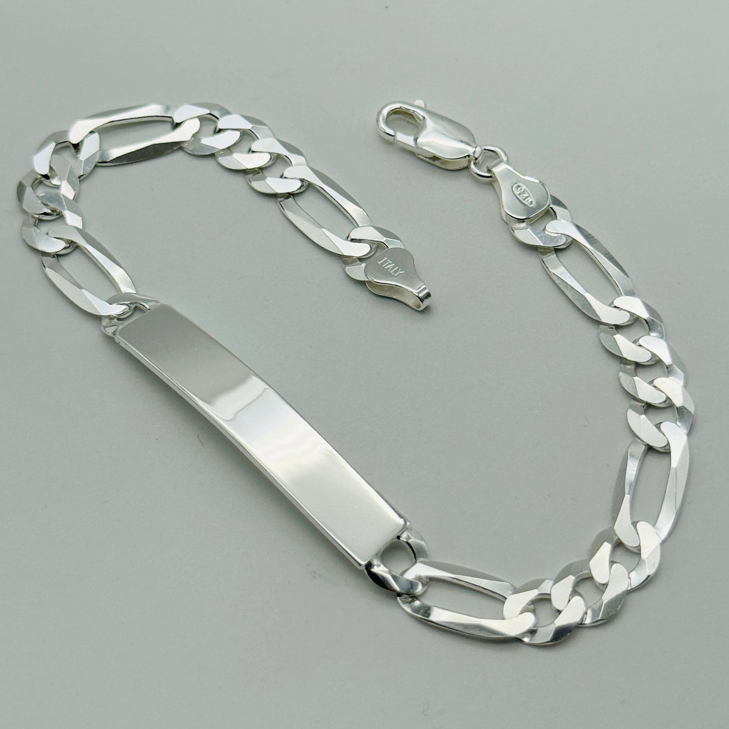 925 Sterling Silver 8mm Figaro ID Bracelet 8 Inch