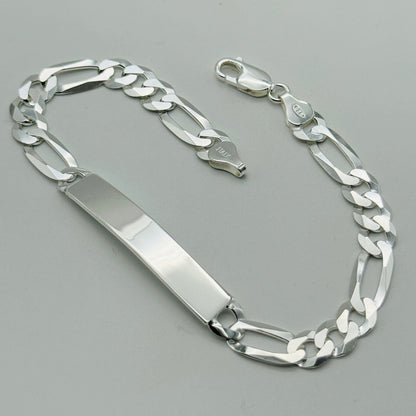 925 Sterling Silver 8mm Figaro ID Bracelet 8 Inch