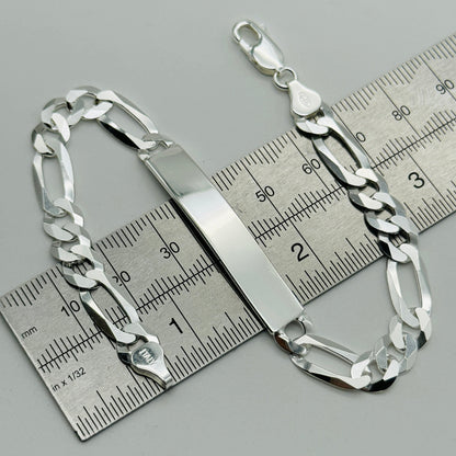 925 Sterling Silver 8mm Figaro ID Bracelet 8 Inch