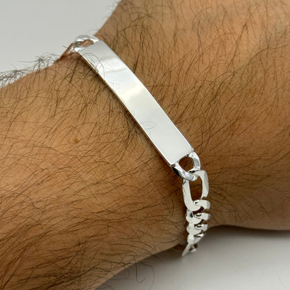 925 Sterling Silver 8mm Figaro ID Bracelet 8 Inch