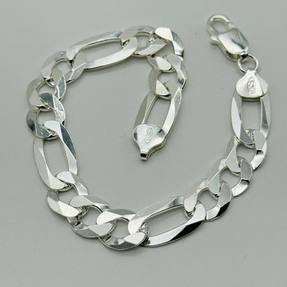 925 Sterling Silver 10mm Figaro Bracelet 8 INCH
