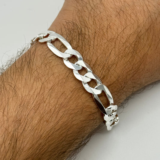 925 Sterling Silver 10mm Figaro Bracelet 8 INCH