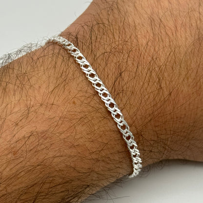 925 Sterling Silver 3mm Double Curb Bracelet 8 Inch