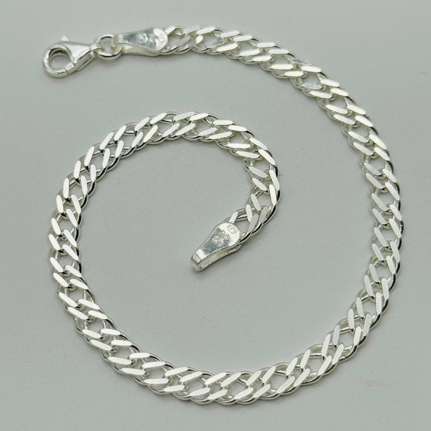 925 Sterling Silver 4mm Double Curb Bracelet 8 Inch