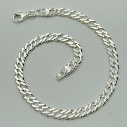 925 Sterling Silver 4mm Double Curb Bracelet 8 Inch