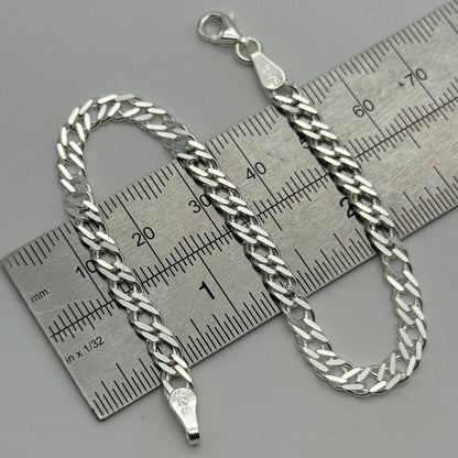 925 Sterling Silver 4mm Double Curb Bracelet 8 Inch